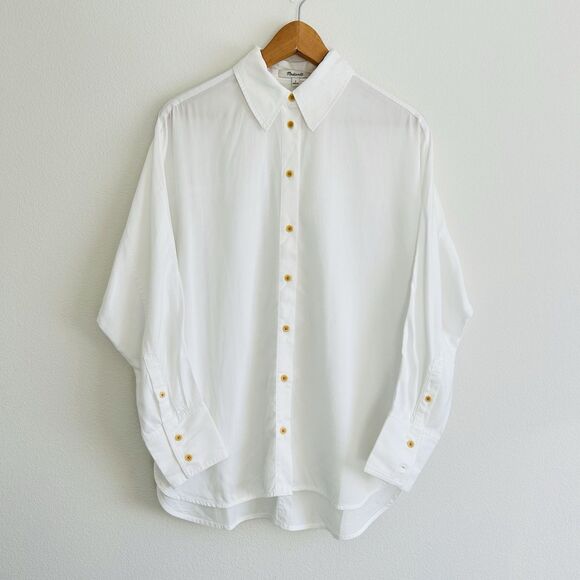 Madewell Relaxed Dolman Button-Up Shirt Size S White Sheer Coastal Prep Classic - Picture 1 of 16